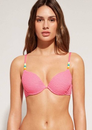 Calzedonia Padded Push-Up San Diego Women's Bikini Tops Pink | CA 2314SO