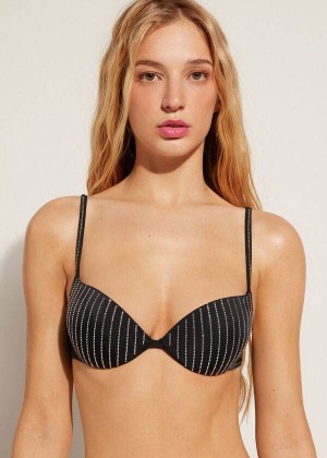 Calzedonia Padded Push Up Shanghai Women's Bikini Tops Black | CA 2359LH