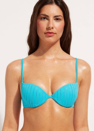 Calzedonia Padded Push Up Shanghai Women's Bikini Tops Turquoise | CA 2357XF