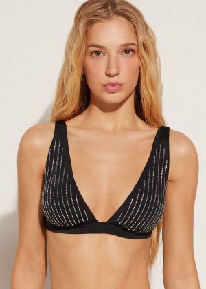 Calzedonia Padded Triangle Shanghai Women's Bikini Tops Black | CA 2257BC