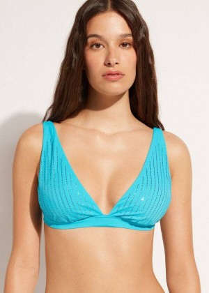 Calzedonia Padded Triangle Shanghai Women's Bikini Tops Turquoise | CA 2255CE