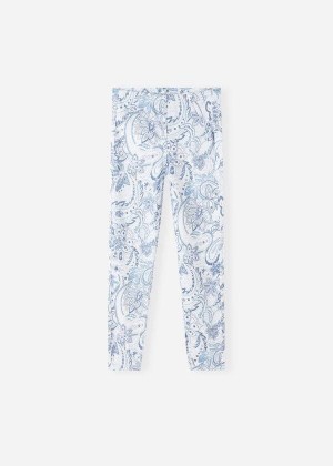 Calzedonia Paisley-Print Denim Kids' Leggings White / Blue | CA 1055KI