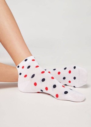 Calzedonia Polka Dot Pattern Short Women's Socks White | CA 1720UT