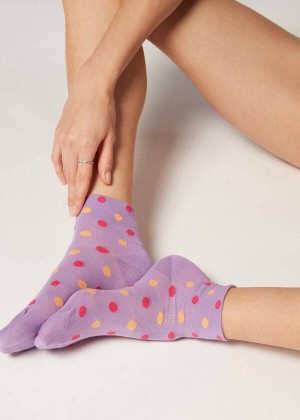 Calzedonia Polka Dot Pattern Short Women's Socks Purple | CA 1719YU