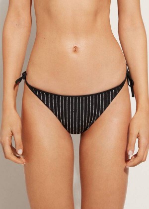 Calzedonia Rhinestone Brazilian String Shanghai Women's Bikini Bottoms Black | CA 2675IS