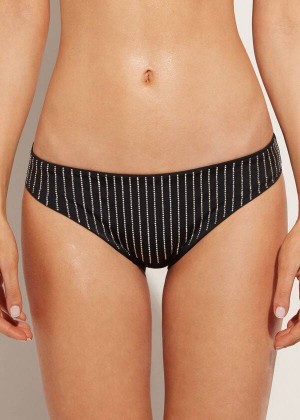 Calzedonia Rhinestone Shanghai Women's Bikini Bottoms Black | CA 2671SO