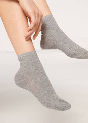 Calzedonia Ribbed Short Women's Socks Grey | CA 1714QZ