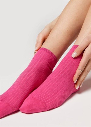 Calzedonia Ribbed Short Women's Socks Pink | CA 1710VD