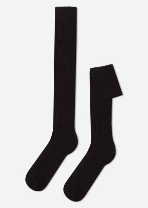 Calzedonia Ribbed Wool and Cashmere Long Men's Socks Brown | CA 1415FM