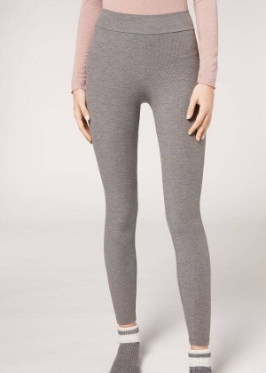 Calzedonia Ribbed with Cashmere Women's Leggings Grey | CA 1515PQ