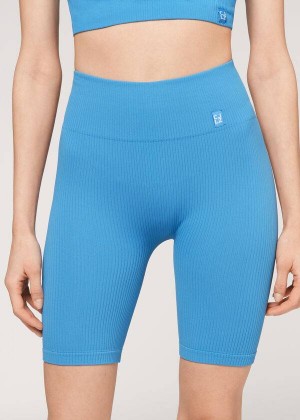 Calzedonia Seamless Athletic Bike Women's Leggings Blue | CA 1514OR