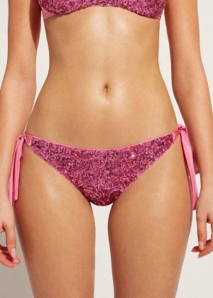 Calzedonia Sequined Side-Tie Cannes Women's Bikini Bottoms Pink | CA 2641HK