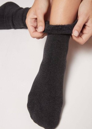 Calzedonia Short Cotton Thermal Women's Socks Grey / Black | CA 1699SO