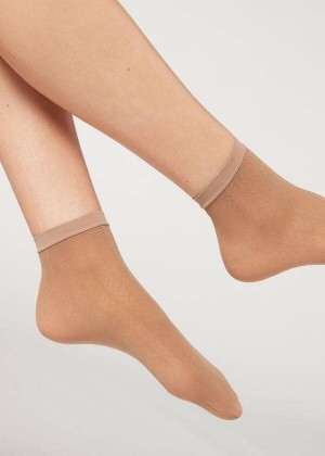 Calzedonia Short Diamond Patterned Eco Women's Socks Beige | CA 1696OR