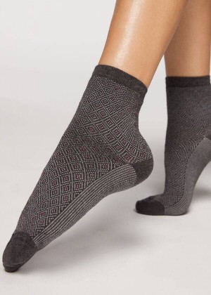 Calzedonia Short Patterned Women's Socks Grey | CA 1683CE