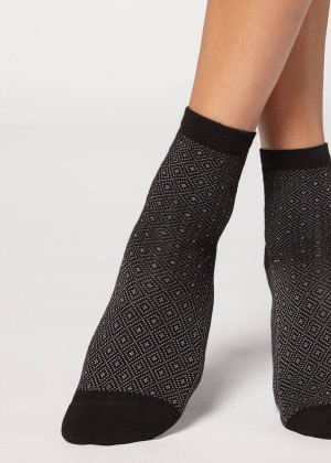 Calzedonia Short Patterned Women's Socks Black | CA 1682XF