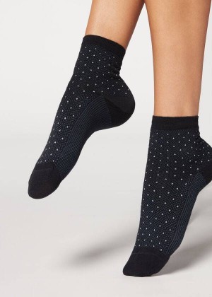 Calzedonia Short Patterned Women's Socks Blue | CA 1681ZG