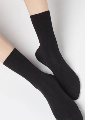 Calzedonia Short in Cotton with Cashmere Women's Socks Black | CA 1694UT