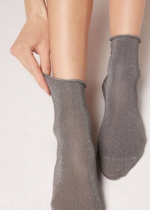 Calzedonia Short with Glitter Women's Socks Grey | CA 1667YU