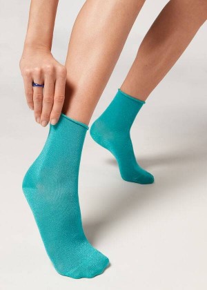 Calzedonia Short with Glitter Women's Socks Turquoise | CA 1665RW