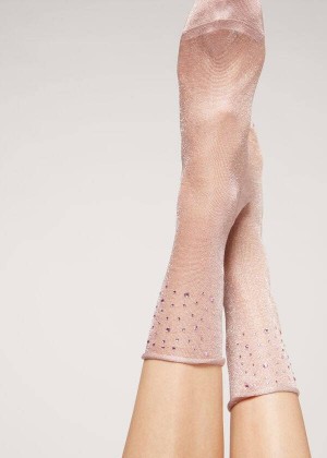 Calzedonia Short with Glitter and Crystals Women's Socks Pink | CA 1664EX