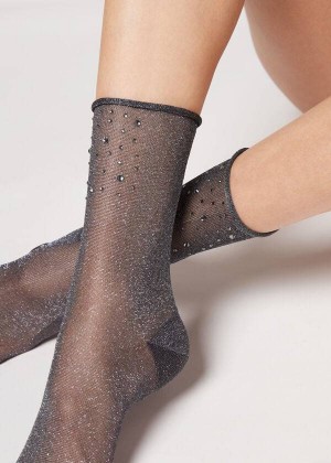 Calzedonia Short with Glitter and Crystals Women's Socks Black | CA 1662QZ