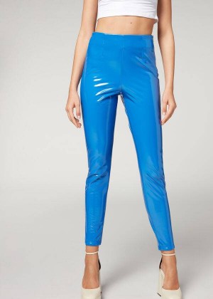 Calzedonia Skinny in Thermal Vinyl Women's Leggings Blue | CA 1506QZ