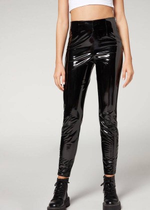 Calzedonia Skinny in Thermal Vinyl Women's Leggings Black | CA 1505MA