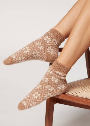 Calzedonia Soft Christmas Short Women's Socks Beige | CA 1655ZG