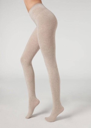 Calzedonia Soft Modal and Cashmere Blend Opaque Women's Tight Beige | CA 3130YU