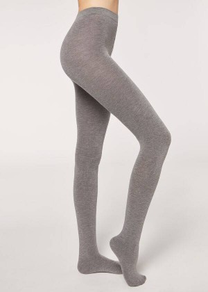 Calzedonia Soft Modal and Cashmere Blend Opaque Women's Tight Grey | CA 3129UT