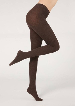 Calzedonia Soft Modal and Cashmere Blend Opaque Women's Tight Brown | CA 3126PQ