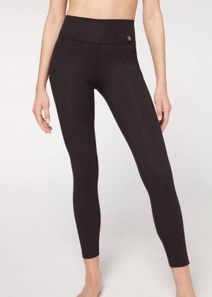 Calzedonia Soft Touch Athletic Women's Leggings Black | CA 1501CE