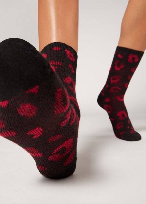 Calzedonia Spotted Cashmere Short Women's Socks Black / Red | CA 1652JJ