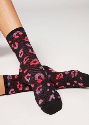 Calzedonia Spotted Cashmere Short Women's Socks Black / Pink | CA 1651HK