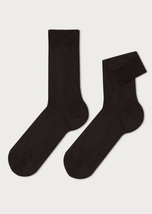 Calzedonia Stretch Cotton Crew Men's Socks Brown | CA 1377WY