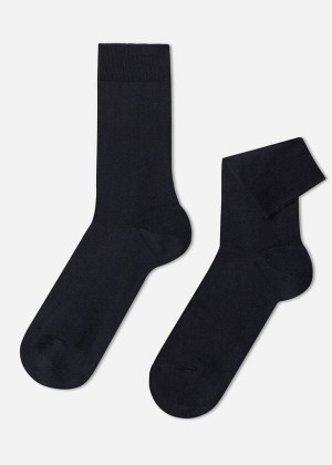 Calzedonia Stretch Cotton Crew Men's Socks Blue | CA 1376QZ