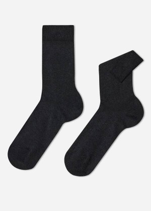 Calzedonia Stretch Cotton Crew Men's Socks Grey | CA 1375MA