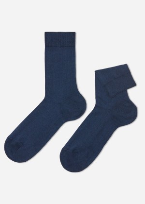 Calzedonia Stretch Cotton Crew Men's Socks Navy | CA 1355YU