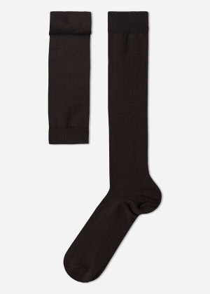 Calzedonia Stretch Cotton Long Men's Socks Brown | CA 1419KI