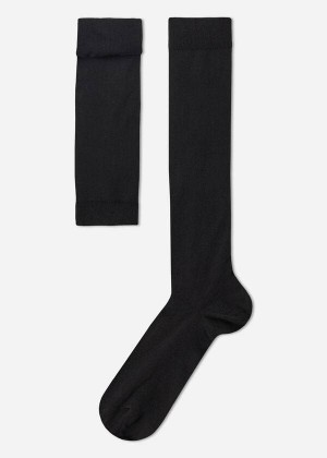 Calzedonia Stretch Cotton Long Men's Socks Black | CA 1417HK