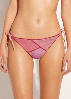 Calzedonia String Tie Lamé Lisbona Women's Bikini Bottoms Pink | CA 2570HK