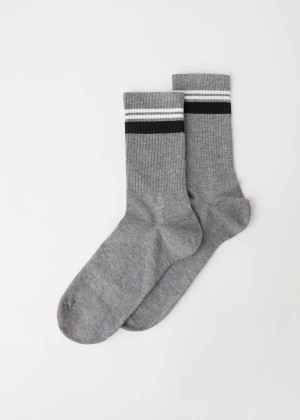 Calzedonia Stripe Motif Crew Men's Socks Grey | CA 1320VD