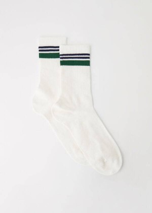 Calzedonia Stripe Motif Crew Men's Socks White | CA 1319CE