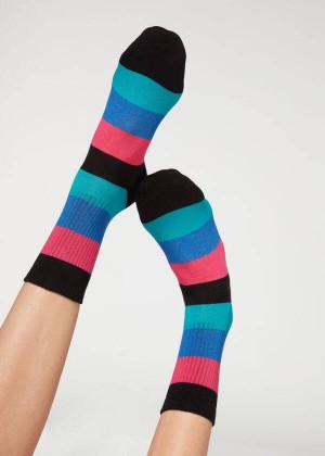 Calzedonia Stripe Patterned Short Women's Socks Black | CA 1650GL