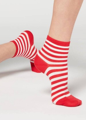 Calzedonia Stripe Patterned Short Women's Socks Red | CA 1644OR