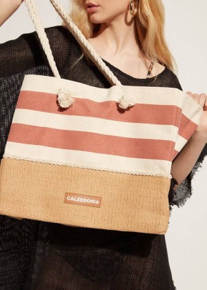 Calzedonia Striped Beach Bag Women's Accessories Brown | CA 2907HK