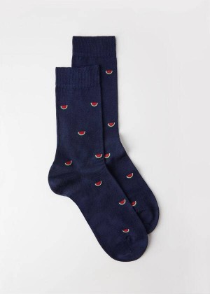 Calzedonia Summer Print Crew Men's Socks Blue / Navy | CA 1316LH