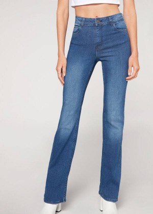 Calzedonia Super Flex Denim High Waist Bootcut Women's Jeans Blue | CA 1577ZG