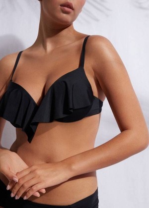 Calzedonia Super Padded Push Up Indonesia Eco cobey Women's Bikini Tops Black | CA 2215IS